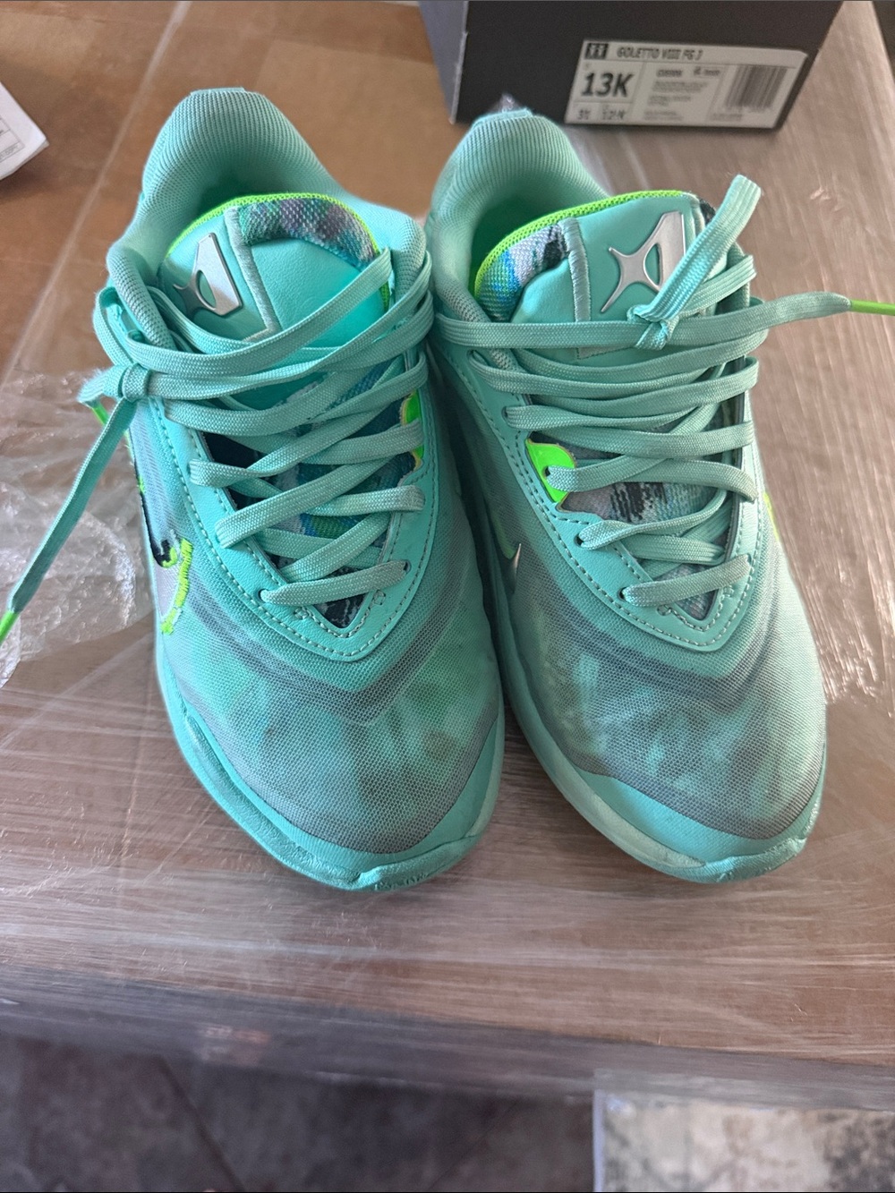 Nike Kids Turquoise Sneakers with Neon Lime Accents